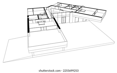 Modern building architectural 3d illustration