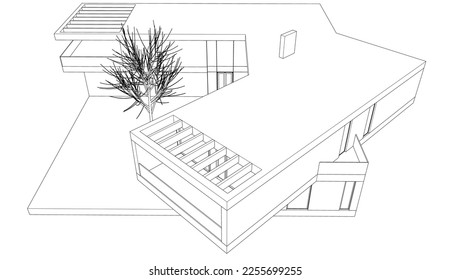 Modern building architectural 3d illustration