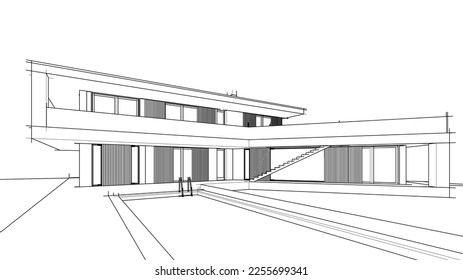 Modern building architectural 3d illustration