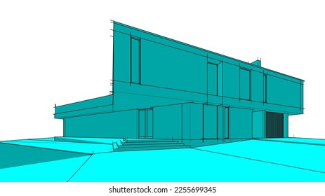 Modern building architectural 3d illustration
