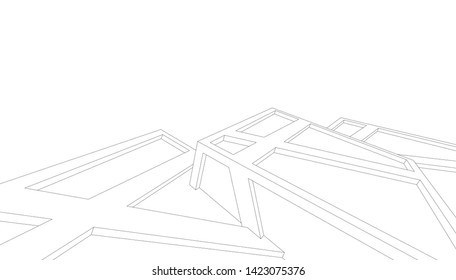 Modern building ,architectural drawing 3d