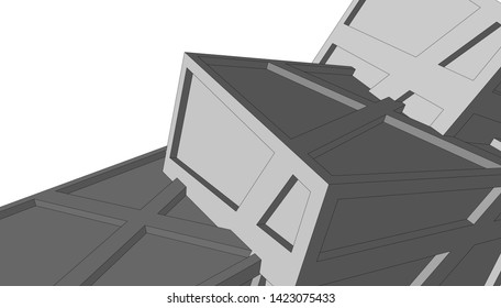 Modern building ,architectural drawing 3d