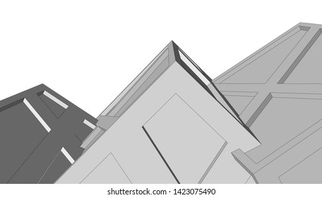 Modern building ,architectural drawing 3d