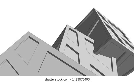 Modern building ,architectural drawing 3d