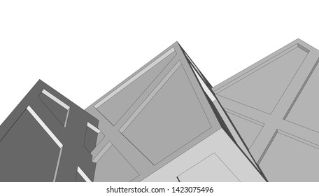 Modern building ,architectural drawing 3d