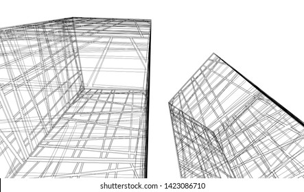 Modern building ,architectural drawing 3d