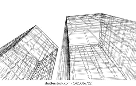 Modern building ,architectural drawing 3d