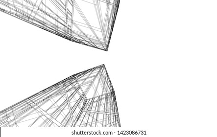 Modern building ,architectural drawing 3d