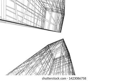 Modern building ,architectural drawing 3d