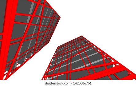 Modern building ,architectural drawing 3d