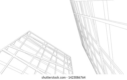 Modern building ,architectural drawing 3d