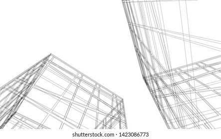 Modern building ,architectural drawing 3d