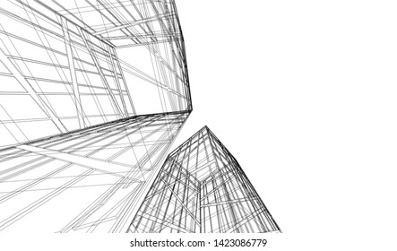Modern building ,architectural drawing 3d