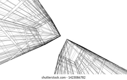 Modern building ,architectural drawing 3d