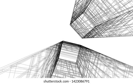 Modern building ,architectural drawing 3d