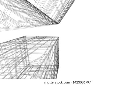 Modern building ,architectural drawing 3d