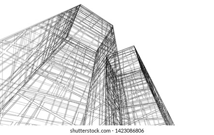 Modern building ,architectural drawing 3d