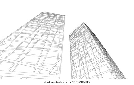 Modern building ,architectural drawing 3d