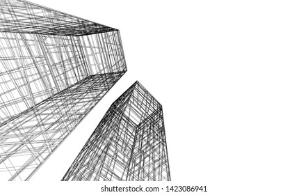 Modern building ,architectural drawing 3d