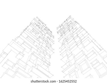 Modern building architectural drawing 3d 