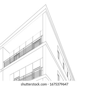 Modernes architektonisches Zeichnungen des Gebäudes 3d