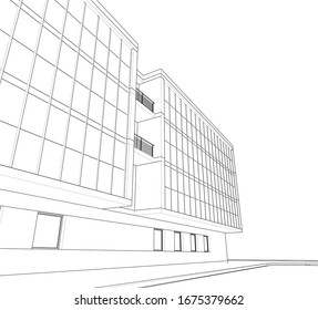 Modern building architectural drawing 3d