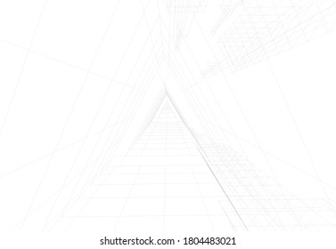 Modern building architectural drawing 3d illustration