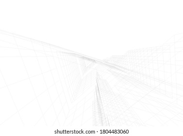 Modern building architectural drawing 3d illustration
