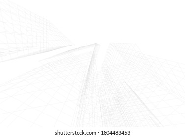 Modern building architectural drawing 3d illustration