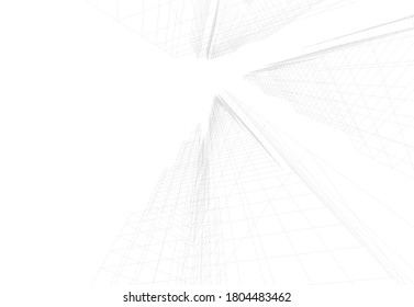 Modern building architectural drawing 3d illustration