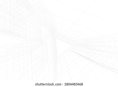 Modern building architectural drawing 3d illustration