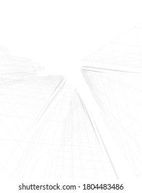 Modern building architectural drawing 3d illustration