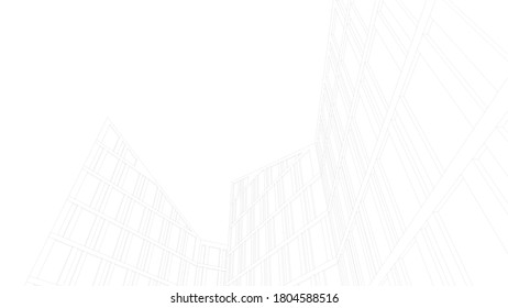 Modern building architectural drawing 3d illustration