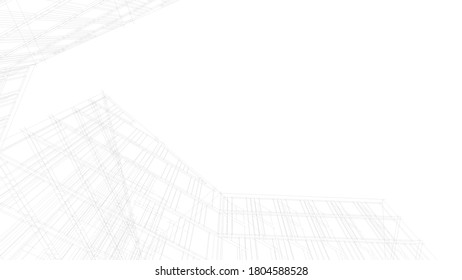 Modernes architektonisches Zeichnungen des Gebäudes 3D-Illustration