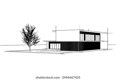 Edificio moderno dibujo arquitectónico 3d renderizado