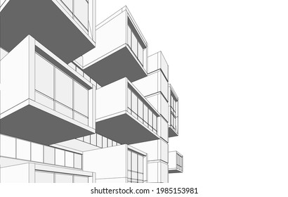 modern building architectural drawing on white background