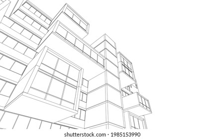 modern building architectural drawing on white background