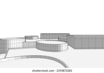 Modern building architectural drawing vector illustration