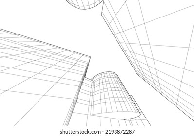 Modern building architectural drawing vector illustration