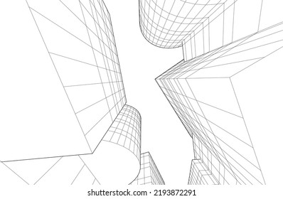 Modern building architectural drawing vector illustration