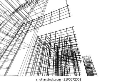 Modern building architectural drawing vector illustration