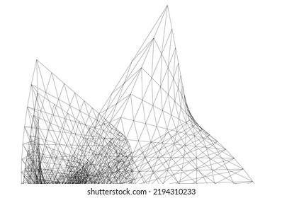 Modern building architectural drawing vector illustration