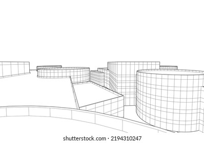 Modern building architectural drawing vector illustration