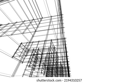 Modern building architectural drawing vector illustration