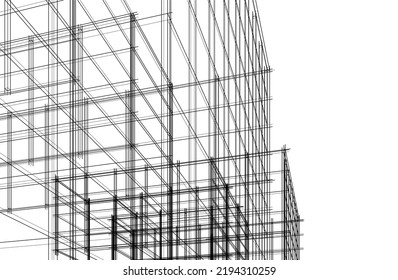 Modern building architectural drawing vector illustration