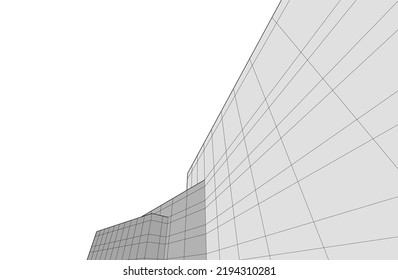 Modern building architectural drawing vector illustration