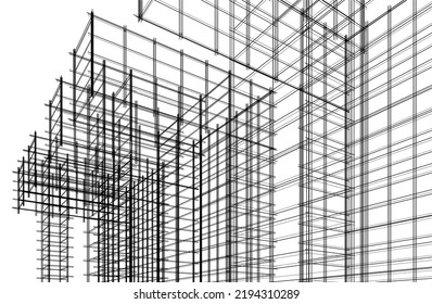 Modern building architectural drawing vector illustration