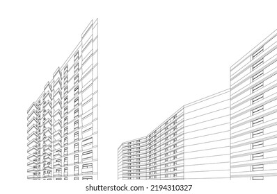 Modern building architectural drawing vector illustration