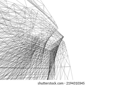 Modern building architectural drawing vector illustration