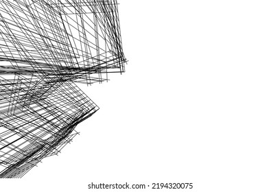 Modern building architectural drawing vector illustration